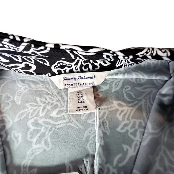Tommy Bahama Everyday Active Black & White Floral Long Sleeve Zip Top Size  L - Picture 5 of 12